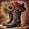 Cowboy Boot & Sunflower 5D Diamond Painting Kit for Adults & Beginners – Full Drill Round Diamond Art Set 12x12 Inch – DIY Floral Western Wall Decor Craft Kit